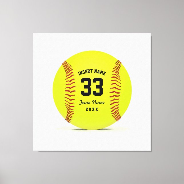 Lienzo Personalizado rojo y negro amarillo del softball d (Anverso)
