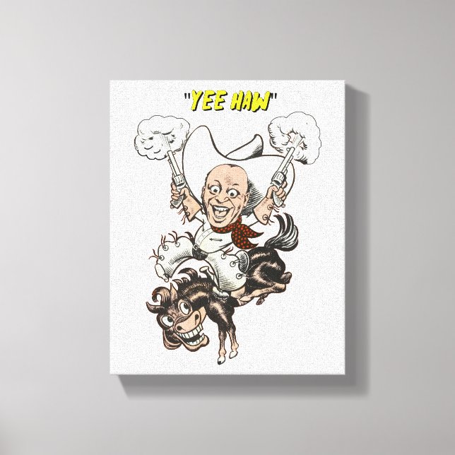 Lienzo Personalizado vaquero disparando pistolas montando (Anverso)