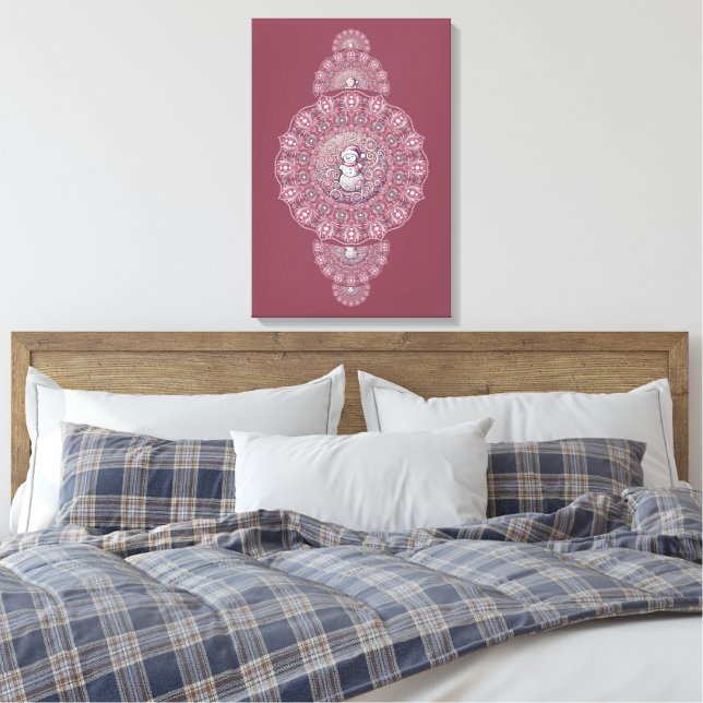 Lienzo Personalizado Whimsical Snowman Ornamental Mandala (Insitu(Dormitorio))