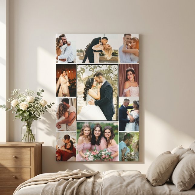 Lienzo Personalized 11-Photo Wedding Collage Canvas Print (Personalized 11-Photo Wedding Collage Canvas Print Elegant Custom Wall Art)