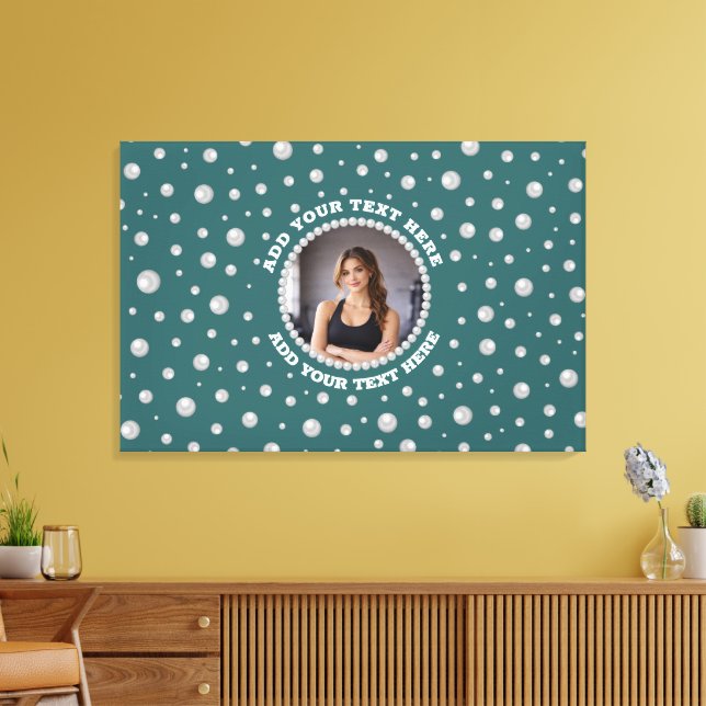 Lienzo Personalized Photo with Pearls Circle on Teal (Insitu (Sala de estar))