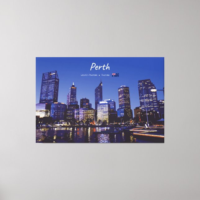 Lienzo Perth, Australia - Horizonte de la ciudad de noche (Anverso)