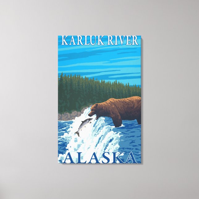 Lienzo Pesca de oso en el río Karluk, Alaska (Anverso)