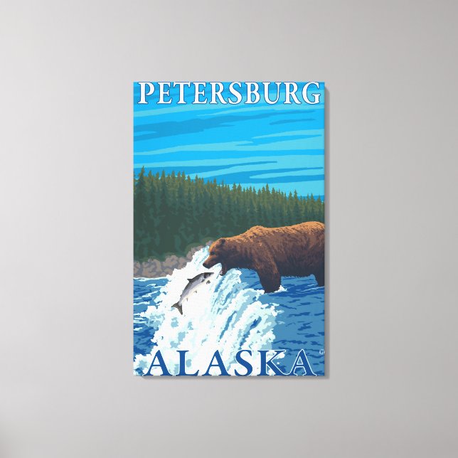 Lienzo Pesca de oso en río - Petersburgo, Alaska (Anverso)