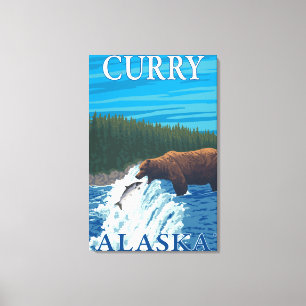 Lienzo Pesca del oso en el río - curry, Alaska