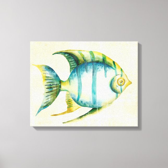 Lienzo Pescado acuario azul y amarillo (Anverso)