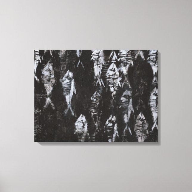 Lienzo Pescado blanco fósil sobre fondo negro (Anverso)