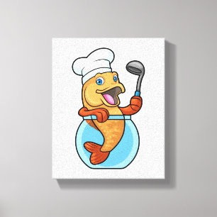 Lienzo Pescado en vidrio cocinado con cuchara de sopa