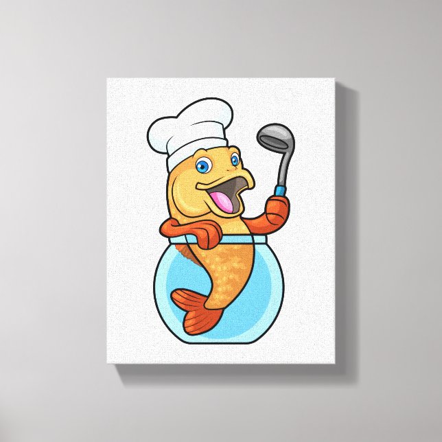 Lienzo Pescado en vidrio cocinado con cuchara de sopa (Anverso)