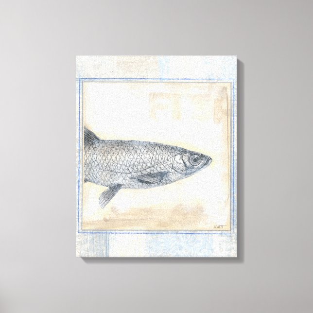 Lienzo Pescado gris en fondo beige (Anverso)