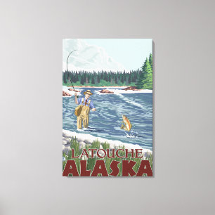 Lienzo Pescador de la mosca - Latouche, Alaska