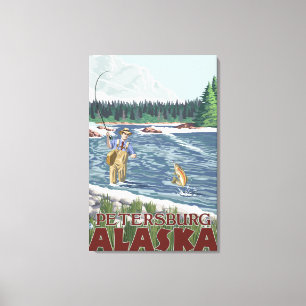 Lienzo Pescador de la mosca - Petersburgo, Alaska