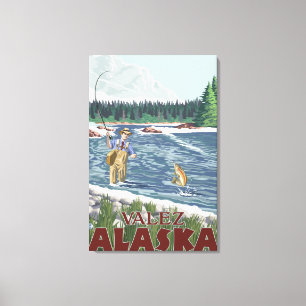 Lienzo Pescador de la mosca - Valdez, Alaska