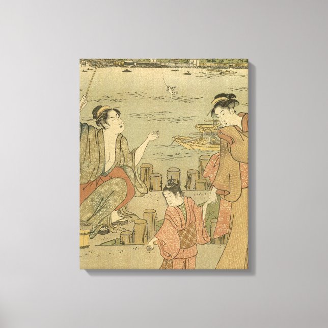Lienzo Pescadores de madera de la pesca japonesa (Anverso)