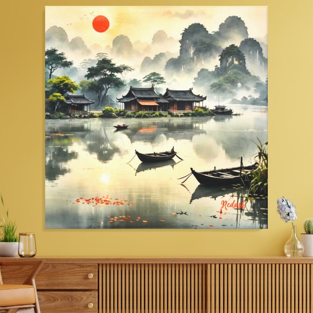 Lienzo Pescadores Lakeside Huertos Rojos Paisaje del Sol (Insitu (Sala de estar))