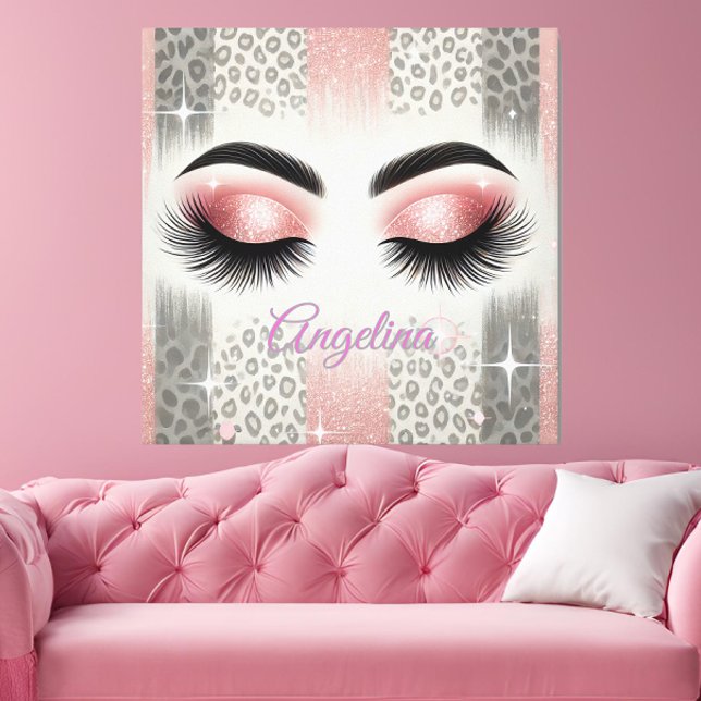 Lienzo Pestañas con brillo rosa glamour (Add glam sparkle to your space with this chic pink leopard lashes canvas — perfect for girly walls.)