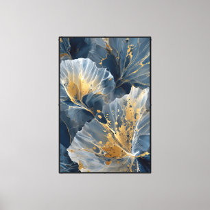 Lienzo Pétalos azules y blancos con venas doradas – Abstr