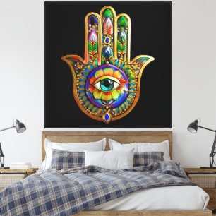 Lienzo Pétalos de Flor Coloridos Tercer Ojo Hamsa Turques