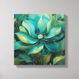 Lienzo Pétalos Esmeralda: Serenidad Floral Boho