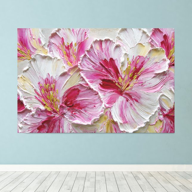 Lienzo Pétalos rosados y blancos con centros amarillos –  (Insitu (piso de madera))