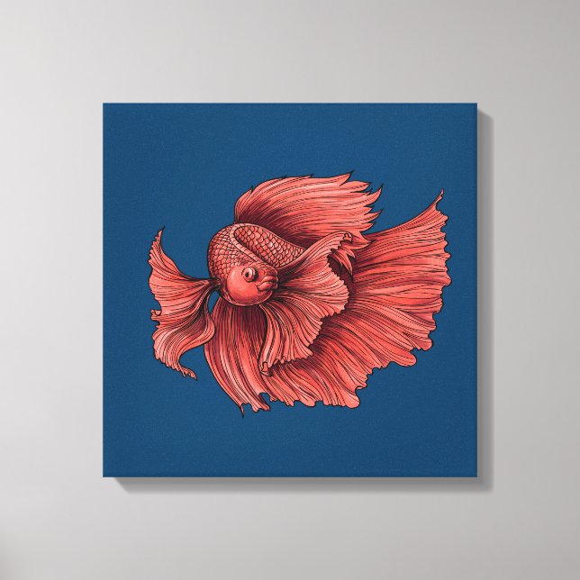 Lienzo Pez luchador siamés coral (Anverso)