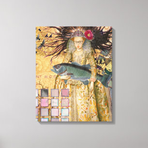 Lienzo Pez Mujer Piscis Vintage Gótico Clásico 