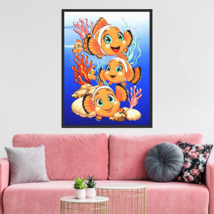 Lienzo Pez payaso Dibujo animado lindo Familia Subacuátic
