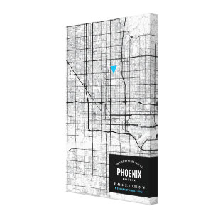 Lienzo Phoenix, mapa de la ciudad de Arizona + Marcar su 