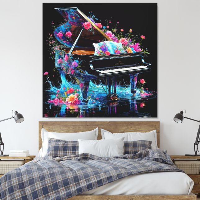 Lienzo Piano de cola adornado con flores artísticas (Insitu(Dormitorio))