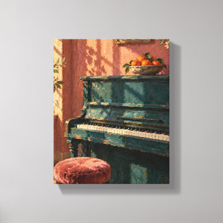 Lienzo Piano Teal con Mandarinas Naturaleza Muerta Musica