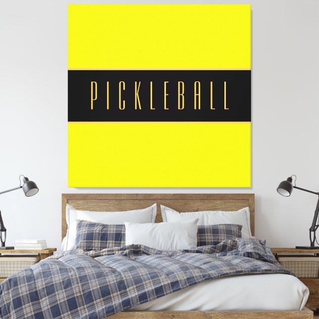 Lienzo PICKLEBALL Fun Bright Yellow Bold Strips Black (Insitu(Dormitorio))