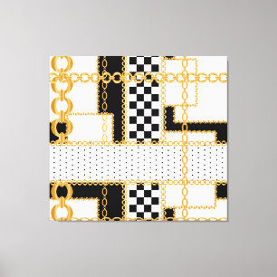 Lienzo Piedras preciosas, cadenas de oro, patrón sin fisu