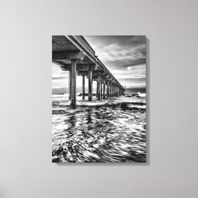 Lienzo Pier B&W al amanecer, California (Anverso)