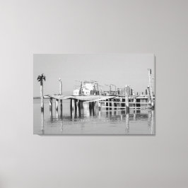 Lienzo Pier de aves marinas monocromáticas en blanco y ne