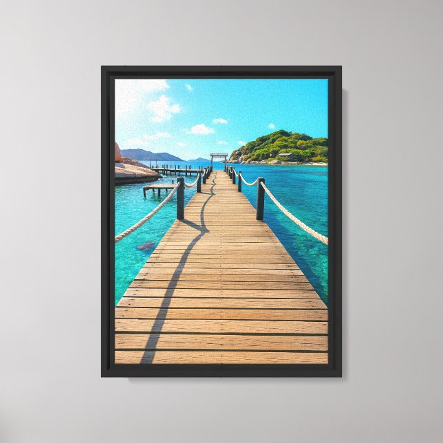 Lienzo Pier De Isla Tropical Sobre El Mar Turquesa (Anverso)