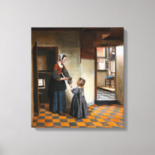 Lienzo Pieter de Hooch Una mujer con un niño en una pante