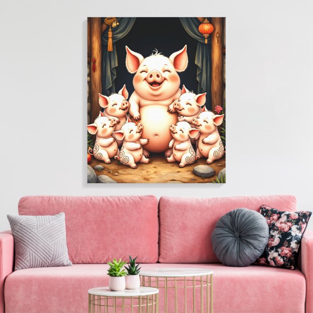 Lienzo  Pig Art – Mother & Piglets (Insitu (Sala de estar))