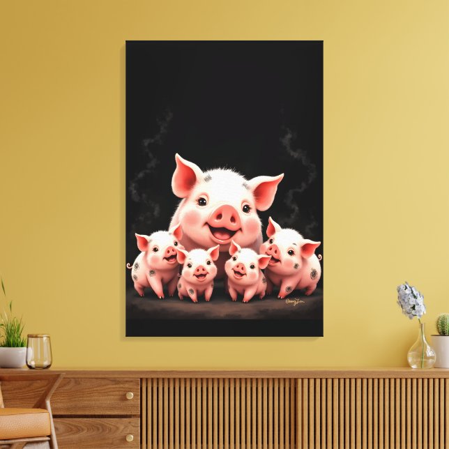 Lienzo Pig Artwork – Mother Pig & Piglets (Insitu (Sala de estar))