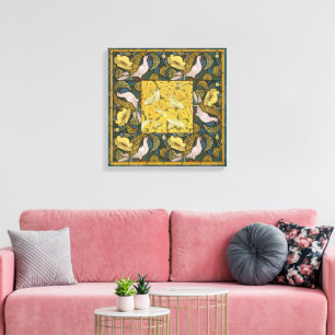 Lienzo Pigeon Blue Yellow Fish Art Nouveau
