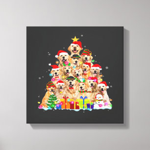 Lienzo Pijama de Navidad Retriever Dorado Árbol Regalo de