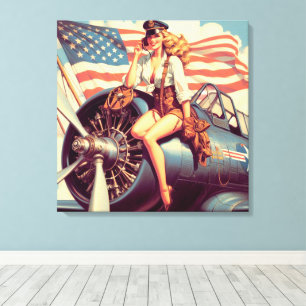 Lienzo Pin-up de avión vintage