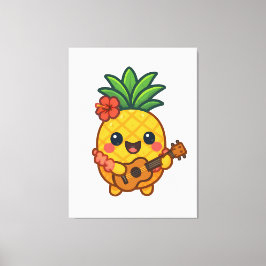 Lienzo Piña Kawaii sonriente - Tropical