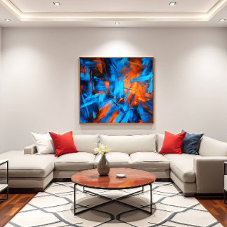 Lienzo Pincelada abstracta naranja azul audaz