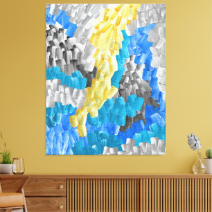 Lienzo Pinceladas abstractas en amarillo, azul y gris