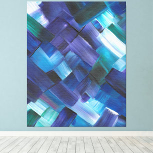 Lienzo Pinceladas abstractas en azul, verde azulado y púr