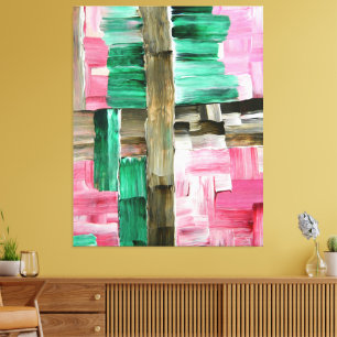 Lienzo Pinceladas abstractas en verde, rosa y marrón