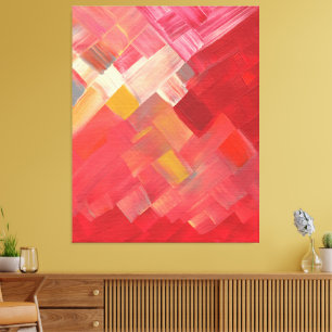 Lienzo Pinceladas abstractas geométricas rojas, rosadas y