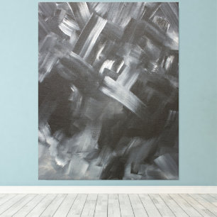 Lienzo Pinceladas abstractas monocromáticas en blanco y n