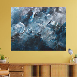 Lienzo Pinceladas abstractas oscuras en tonos azules y gr