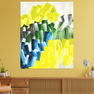 Lienzo Pinceladas abstractas vibrantes Amarillo, Verde y 
